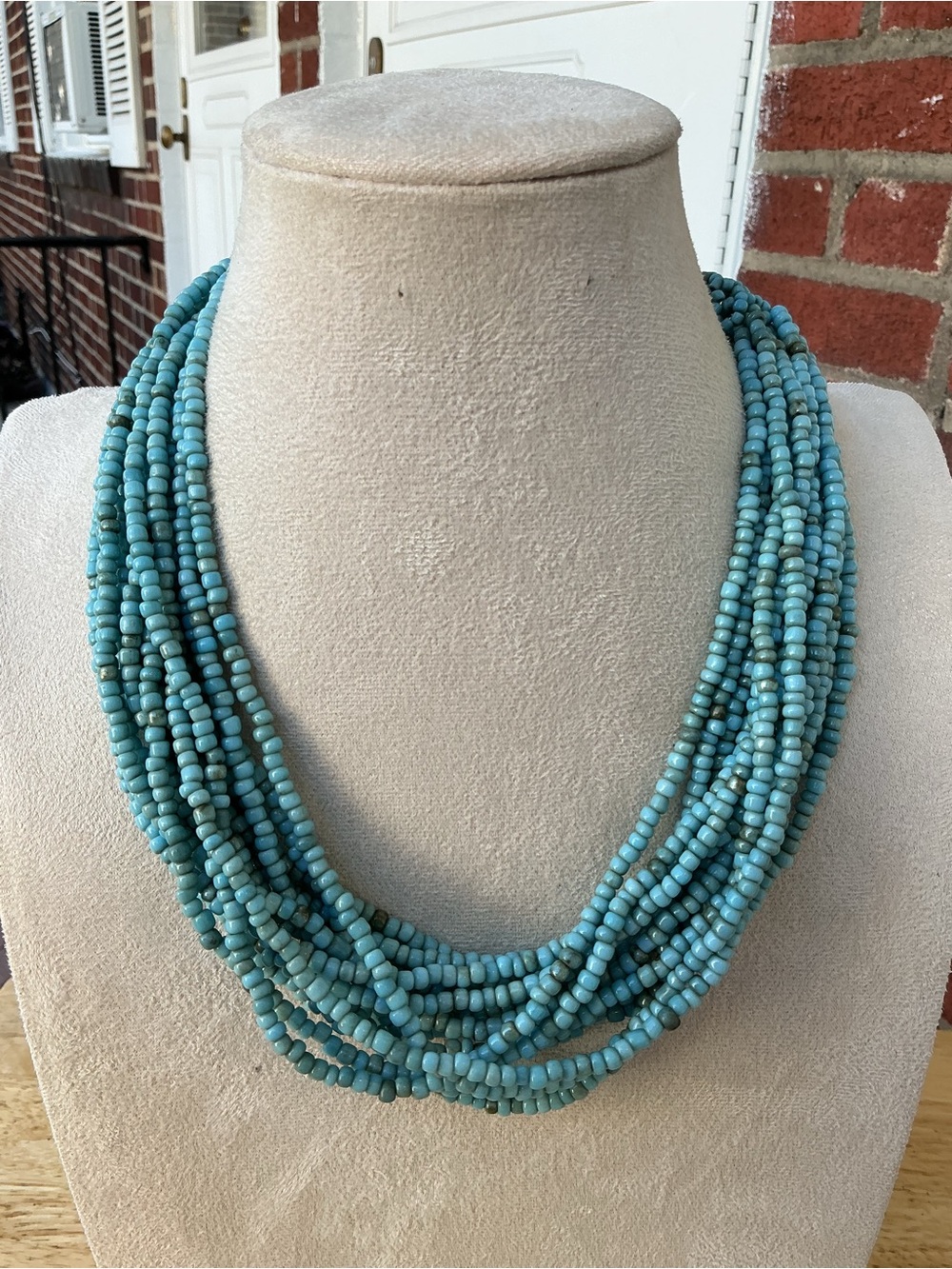 Turquoise Color Multi Strand Beaded Necklace